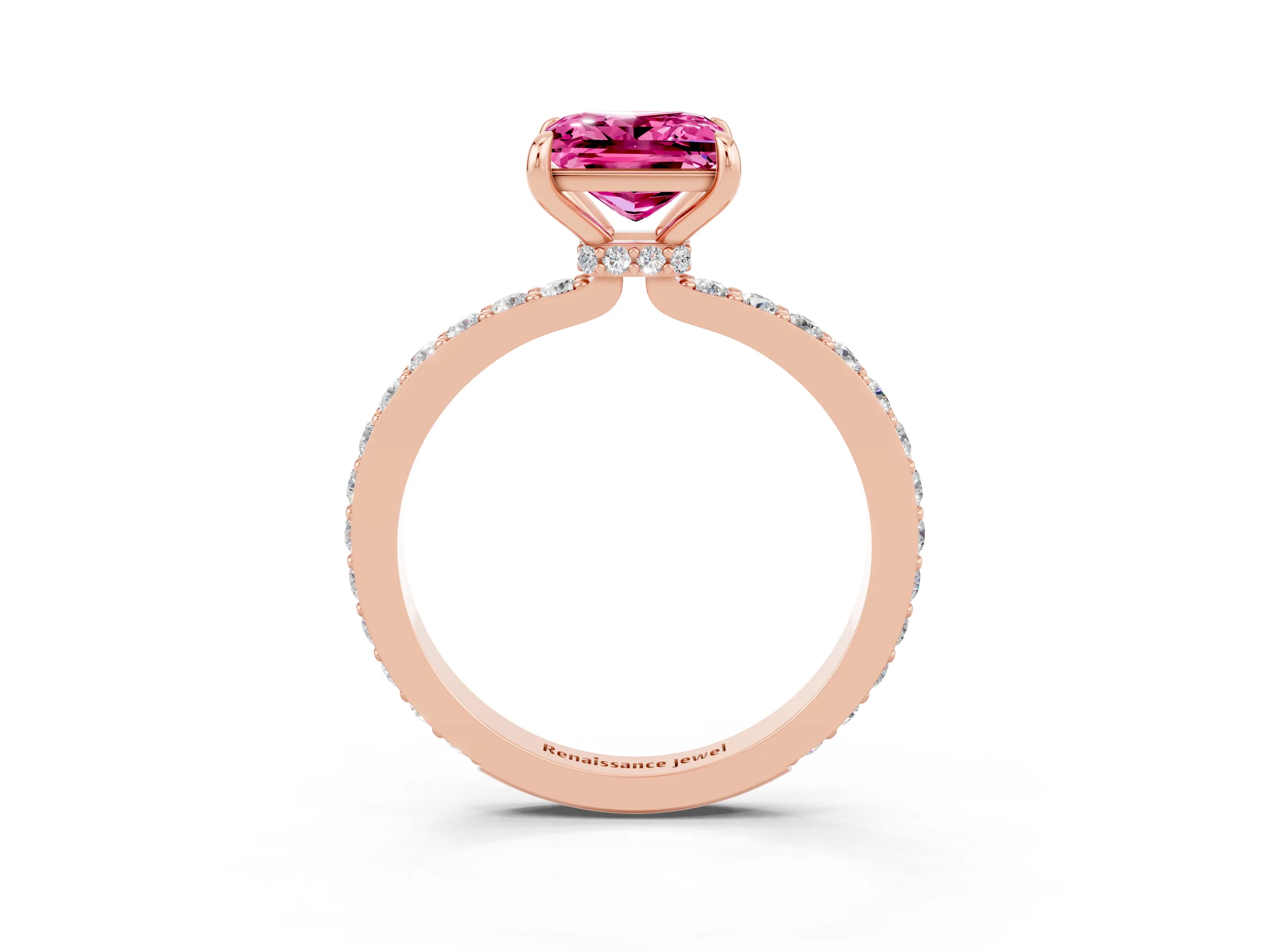 Rose gold Princess Cut Pink Sapphire Ring with Pavé Band and Four-Prong Setting_27