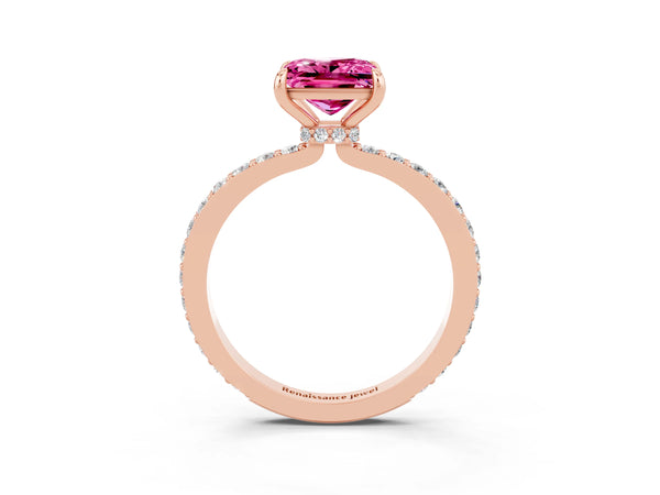 Rose gold Princess Cut Pink Sapphire Pavé Engagement Ring with Round  Accents and Prong Setting