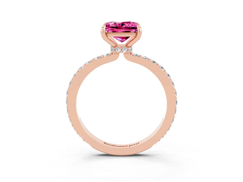 Rose gold Princess Cut Pink Sapphire Ring with Pavé Band and Four-Prong Setting_27