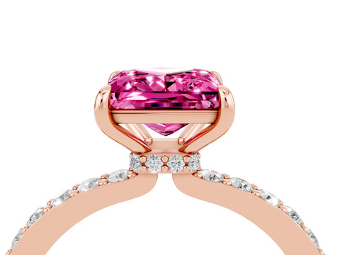 Rose gold Princess Cut Pink Sapphire Ring with Pavé Band and Four-Prong Setting_28