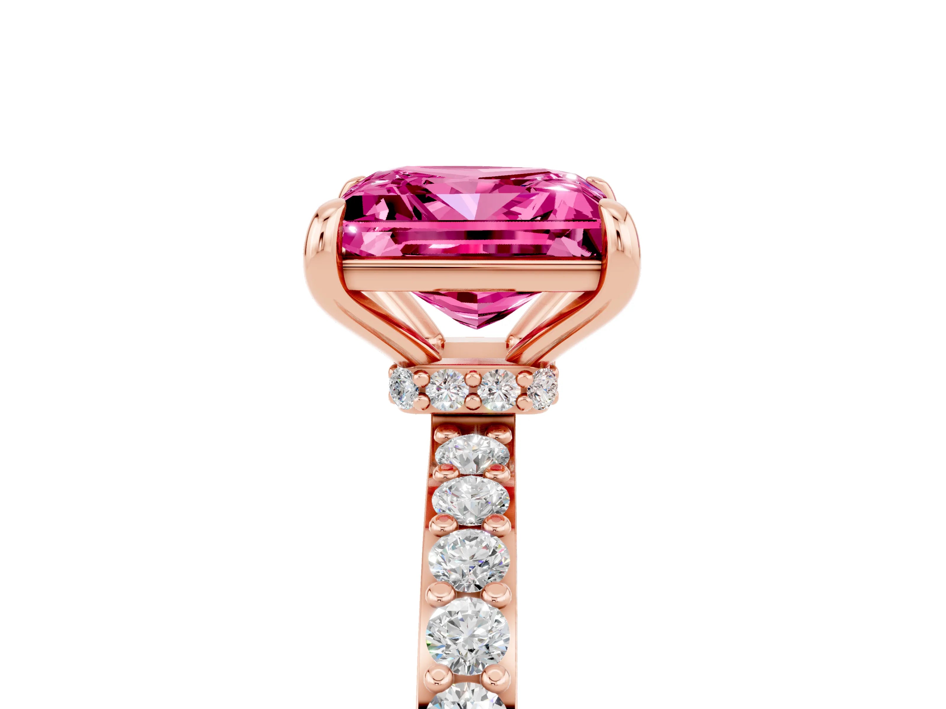 Rose gold Princess Cut Pink Sapphire Ring with Pavé Band and Four-Prong Setting_29