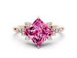 Rose gold Princess Cut Pink Sapphire Ring with Side Stones and Four-Prong Setting_60