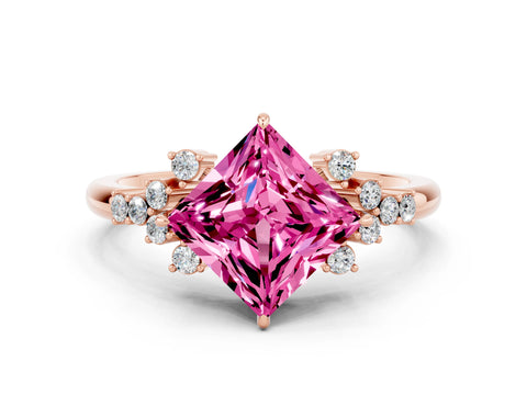 Rose gold Princess Cut Pink Sapphire Ring with Side Stones and Four-Prong Setting_60
