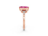 Rose gold Princess Cut Pink Sapphire Ring with Side Stones and Four-Prong Setting_62