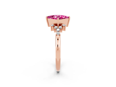 Rose gold Princess Cut Pink Sapphire Ring with Side Stones and Four-Prong Setting_62