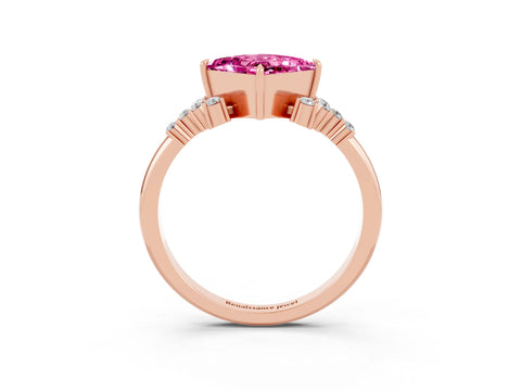 Rose gold Princess Cut Pink Sapphire Ring with Side Stones and Four-Prong Setting_63