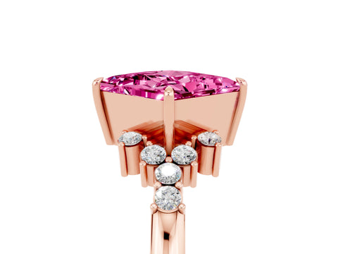 Rose gold Princess Cut Pink Sapphire Ring with Side Stones and Four-Prong Setting_65