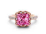 Rose gold Princess Cut Pink Sapphire Scalloped Halo Engagement Ring with Round Shared Prong Band_12