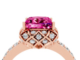 Rose gold Princess Cut Pink Sapphire Scalloped Halo Engagement Ring with Round Shared Prong Band_16