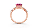 Rose gold Princess Cut Pink Sapphire Scattered Round Accent Ring with Prong Setting_15