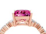 Rose gold Princess Cut Pink Sapphire Scattered Round Accent Ring with Prong Setting_16