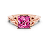 Rose gold Princess Cut Pink Sapphire Solitaire Celtic Knot Ring with Four-Prong Setting_36