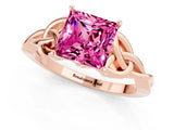 Rose gold Princess Cut Pink Sapphire Solitaire Celtic Knot Ring with Four-Prong Setting_37