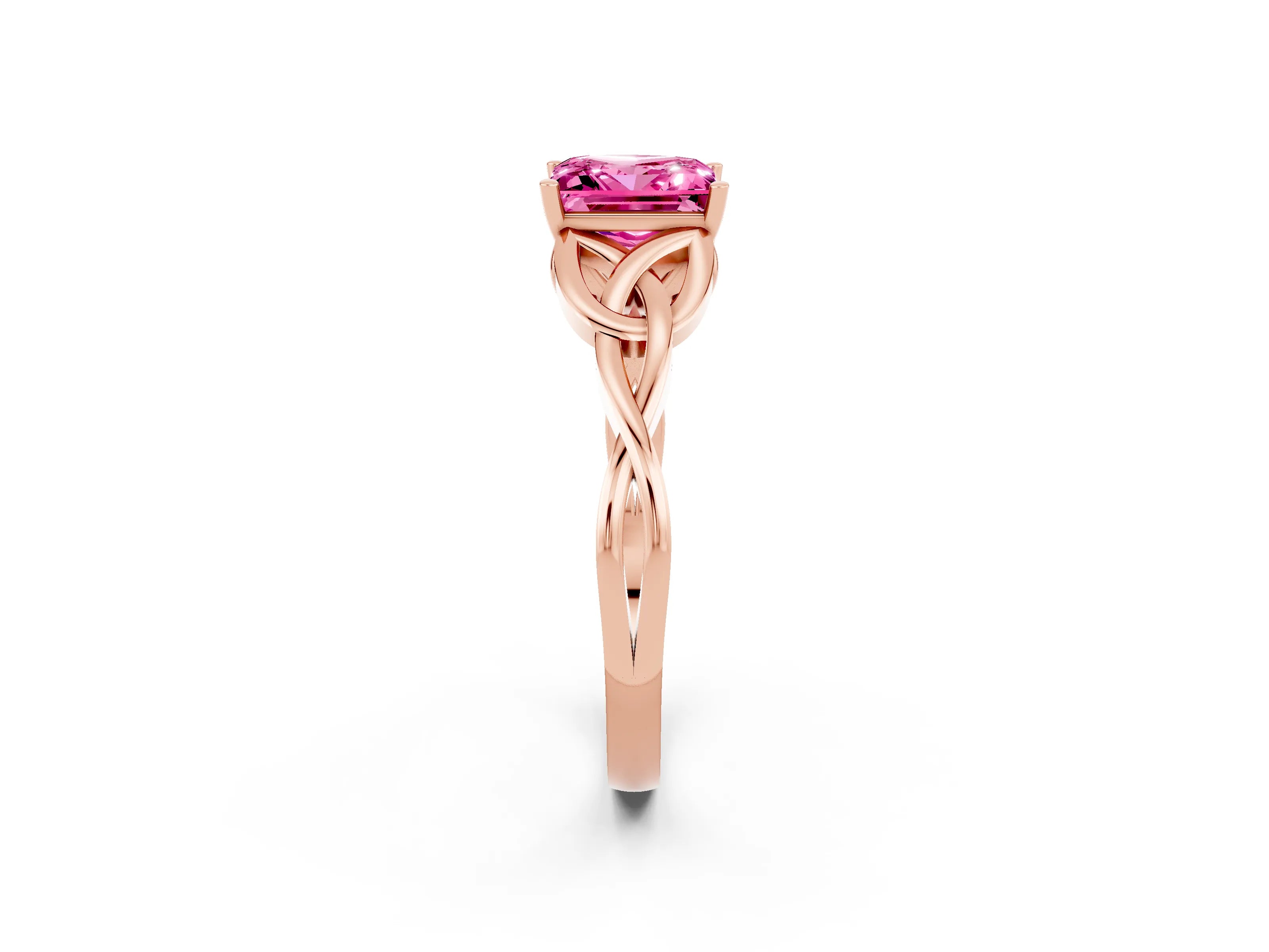 Rose gold Princess Cut Pink Sapphire Solitaire Celtic Knot Ring with Four-Prong Setting_38