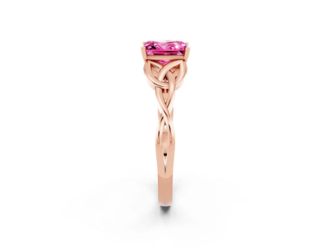 Rose gold Princess Cut Pink Sapphire Solitaire Celtic Knot Ring with Four-Prong Setting_38