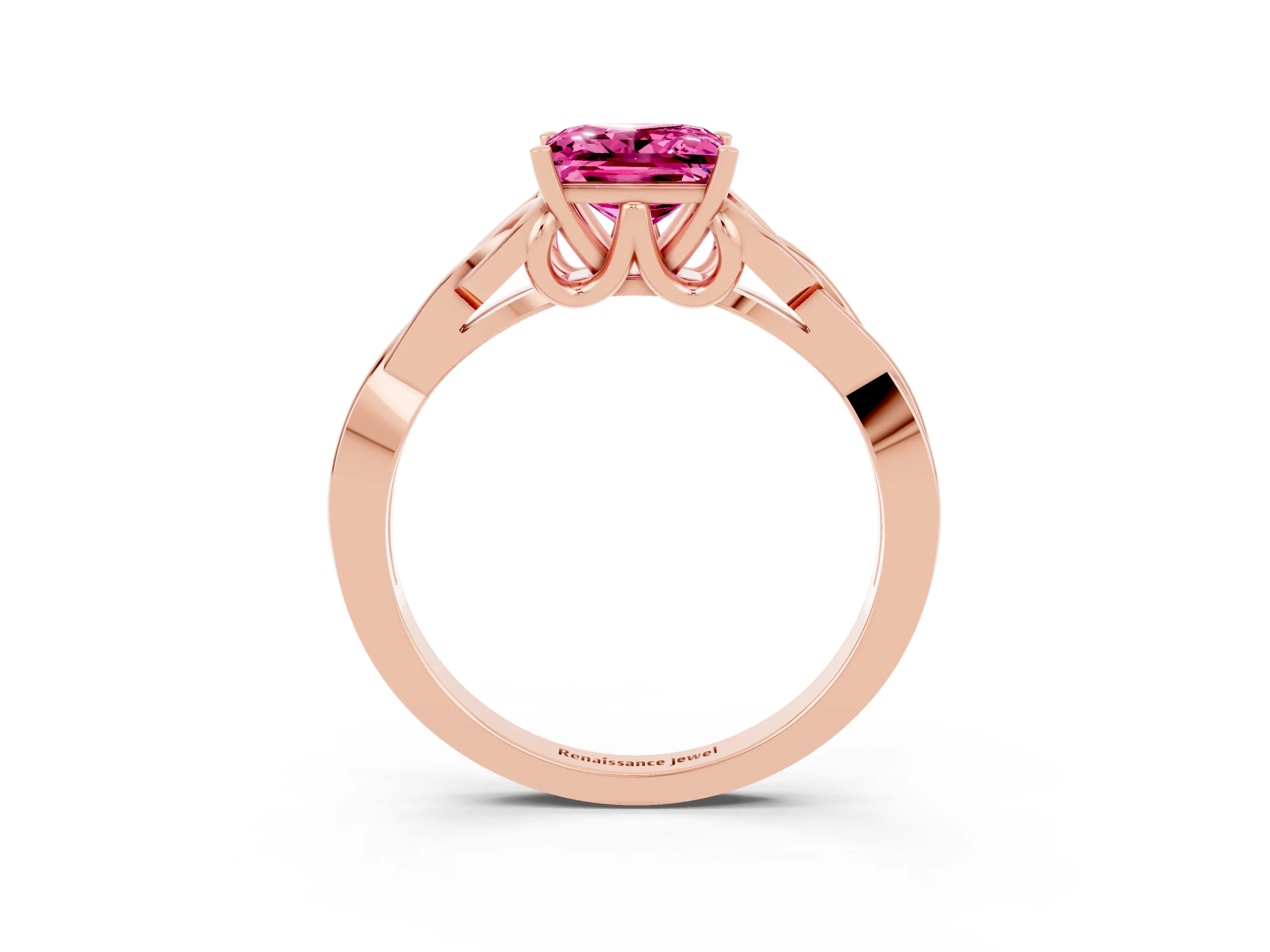 Rose gold Princess Cut Pink Sapphire Solitaire Celtic Knot Ring with Four-Prong Setting_39