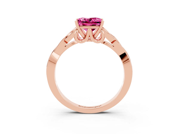 Rose gold Princess Cut Pink Sapphire Solitaire Celtic Knot Ring with Four-Prong Setting