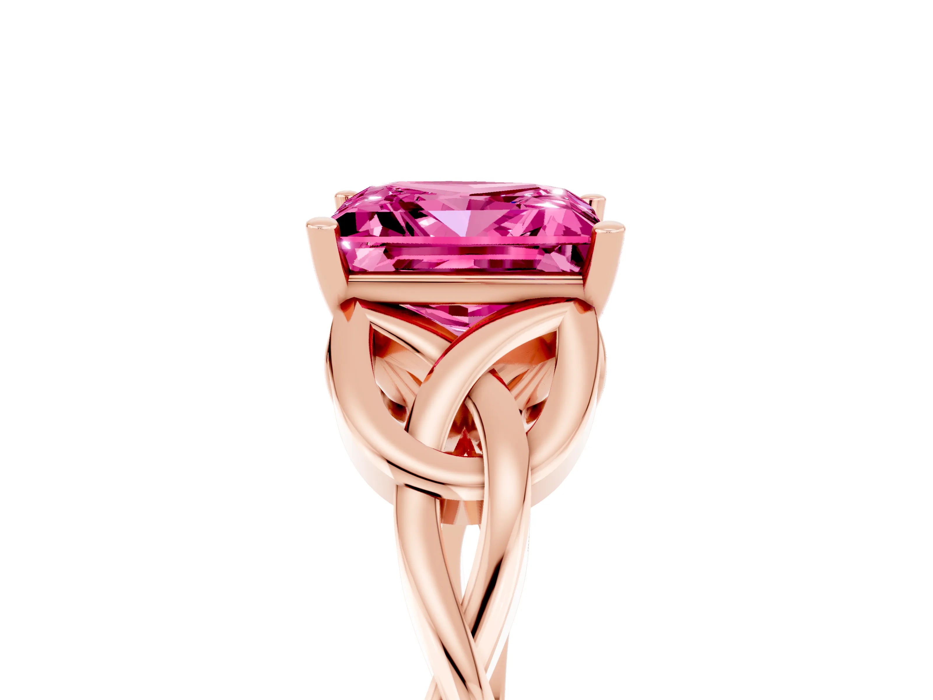 Rose gold Princess Cut Pink Sapphire Solitaire Celtic Knot Ring with Four-Prong Setting_41
