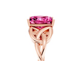 Rose gold Princess Cut Pink Sapphire Solitaire Celtic Knot Ring with Four-Prong Setting_41