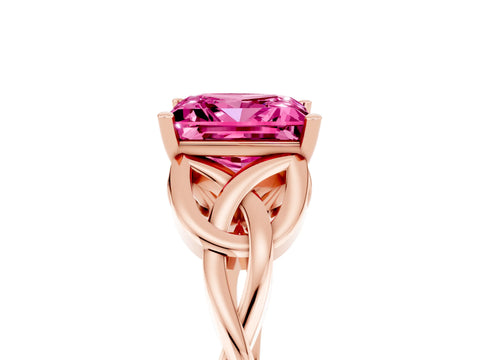 Rose gold Princess Cut Pink Sapphire Solitaire Celtic Knot Ring with Four-Prong Setting_41