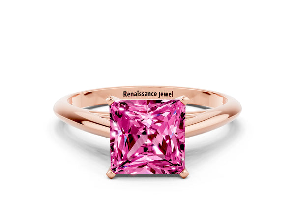Rose gold Princess Cut Pink Sapphire Solitaire Engagement Ring with Cathedral Setting and Four-Prong Mount