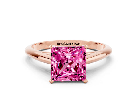 Rose gold Princess Cut Pink Sapphire Solitaire Engagement Ring with Cathedral Setting and Four-Prong Mount_12