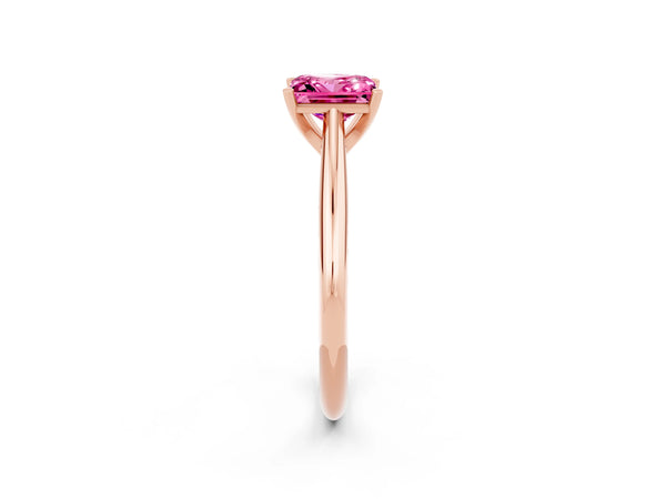 Rose gold Princess Cut Pink Sapphire Solitaire Engagement Ring with Cathedral Setting and Four-Prong Mount