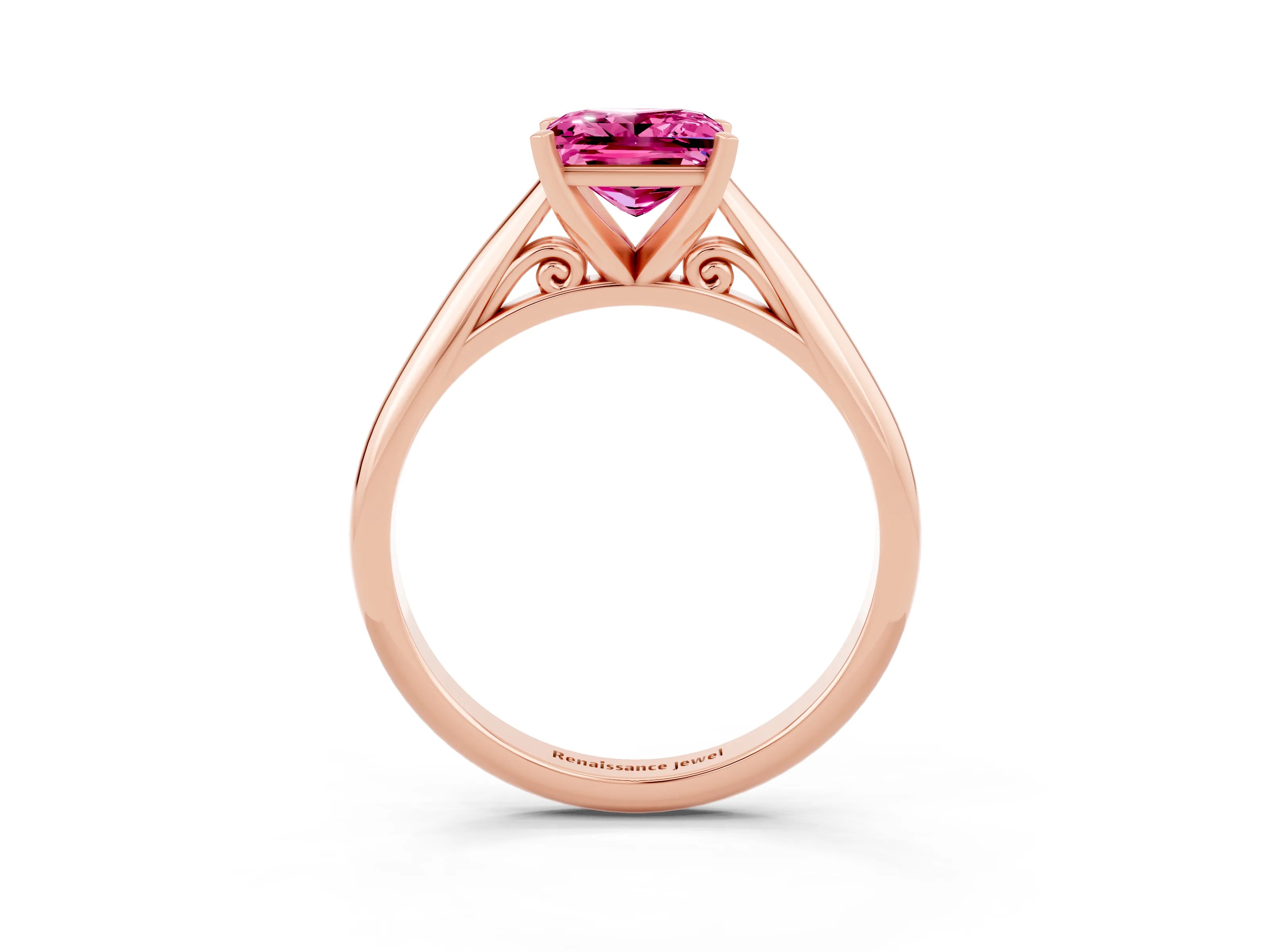 Rose gold Princess Cut Pink Sapphire Solitaire Engagement Ring with Cathedral Setting and Four-Prong Mount_15