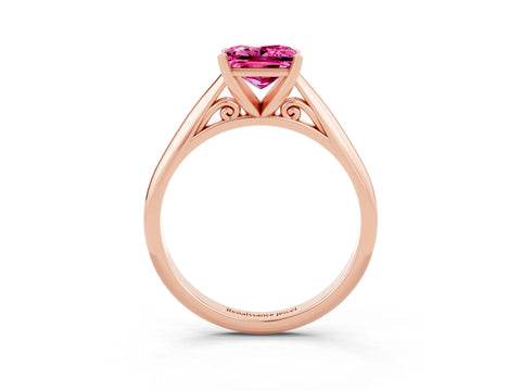Rose gold Princess Cut Pink Sapphire Solitaire Engagement Ring with Cathedral Setting and Four-Prong Mount_15