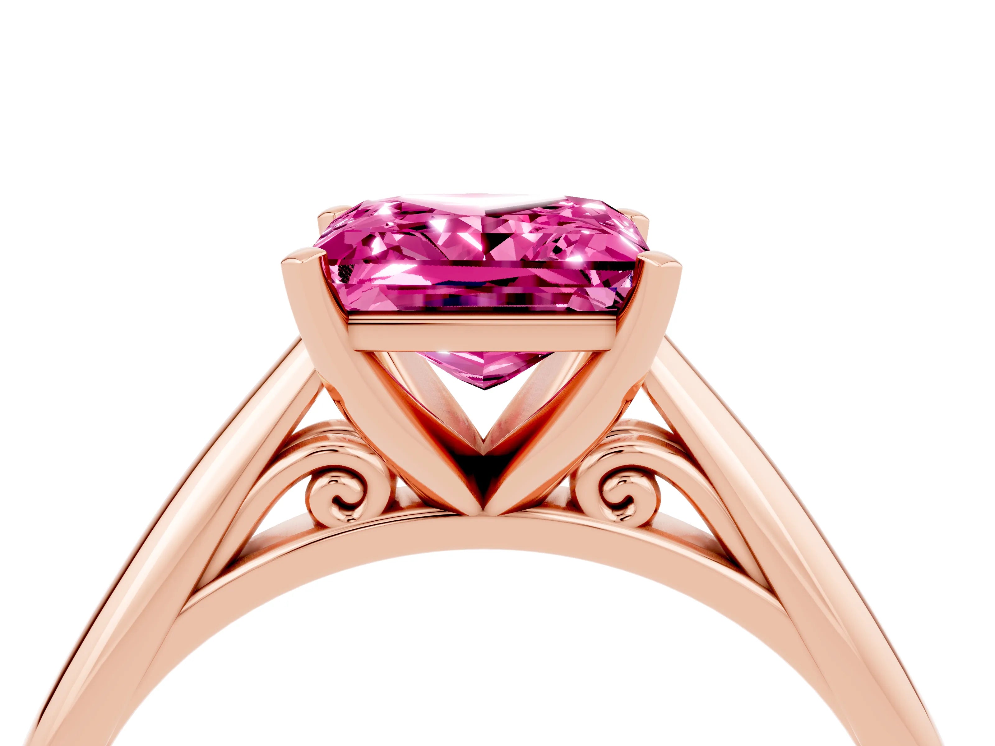 Rose gold Princess Cut Pink Sapphire Solitaire Engagement Ring with Cathedral Setting and Four-Prong Mount_16