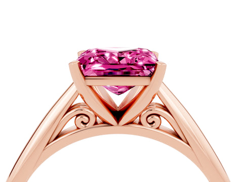 Rose gold Princess Cut Pink Sapphire Solitaire Engagement Ring with Cathedral Setting and Four-Prong Mount_16