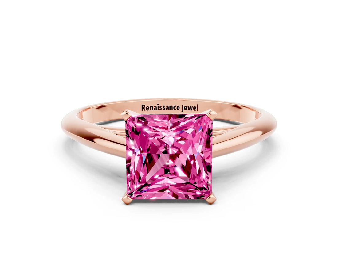 Rose gold Princess Cut Pink Sapphire Solitaire Engagement Ring with Cathedral Setting and Four-Prong Mount_18