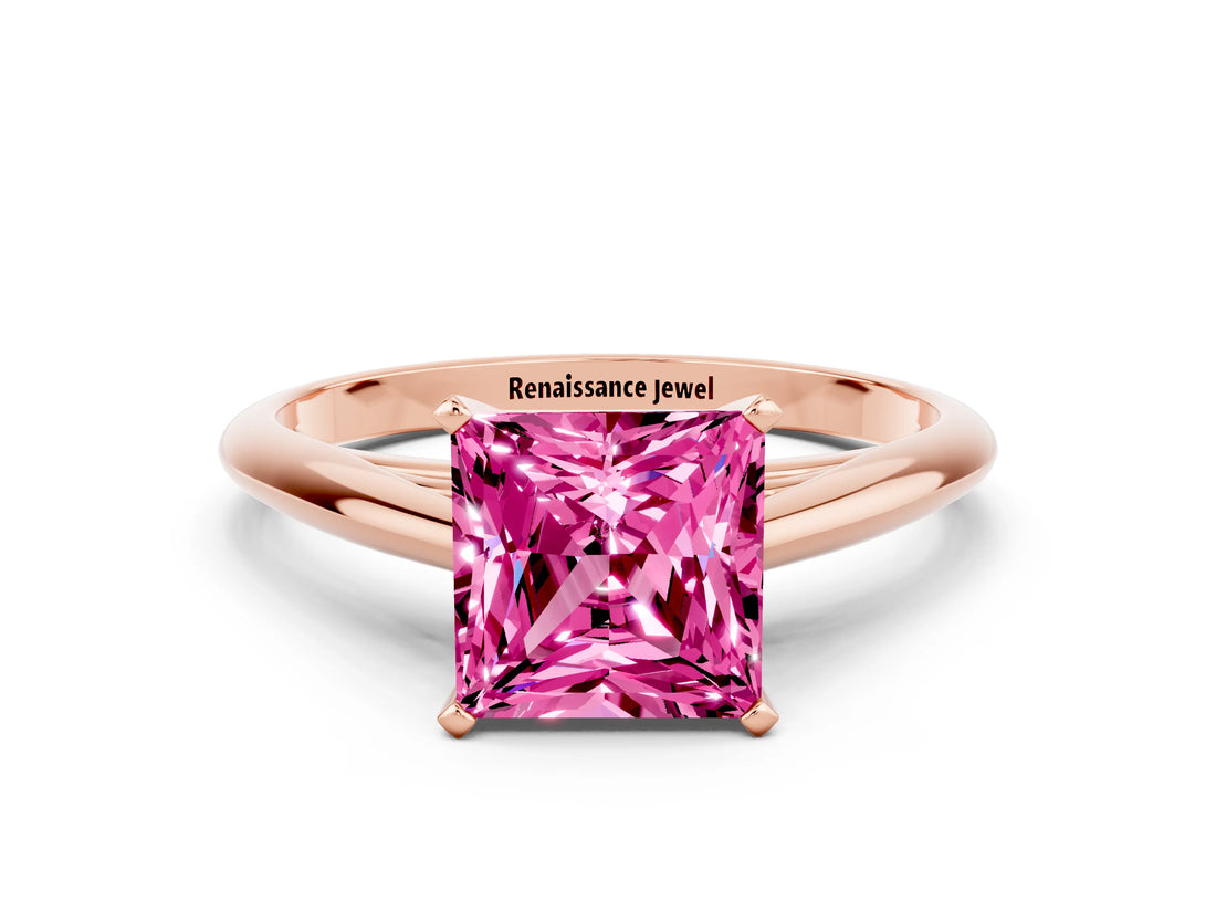 Rose gold Princess Cut Pink Sapphire Solitaire Engagement Ring with Cathedral Setting and Four-Prong Mount_66