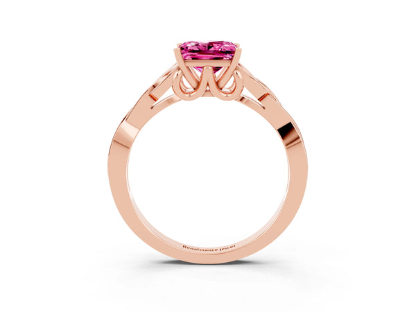 Rose gold Princess Cut Pink Sapphire Solitaire Engagement Ring with Celtic Knot Band and Four-Prong Setting