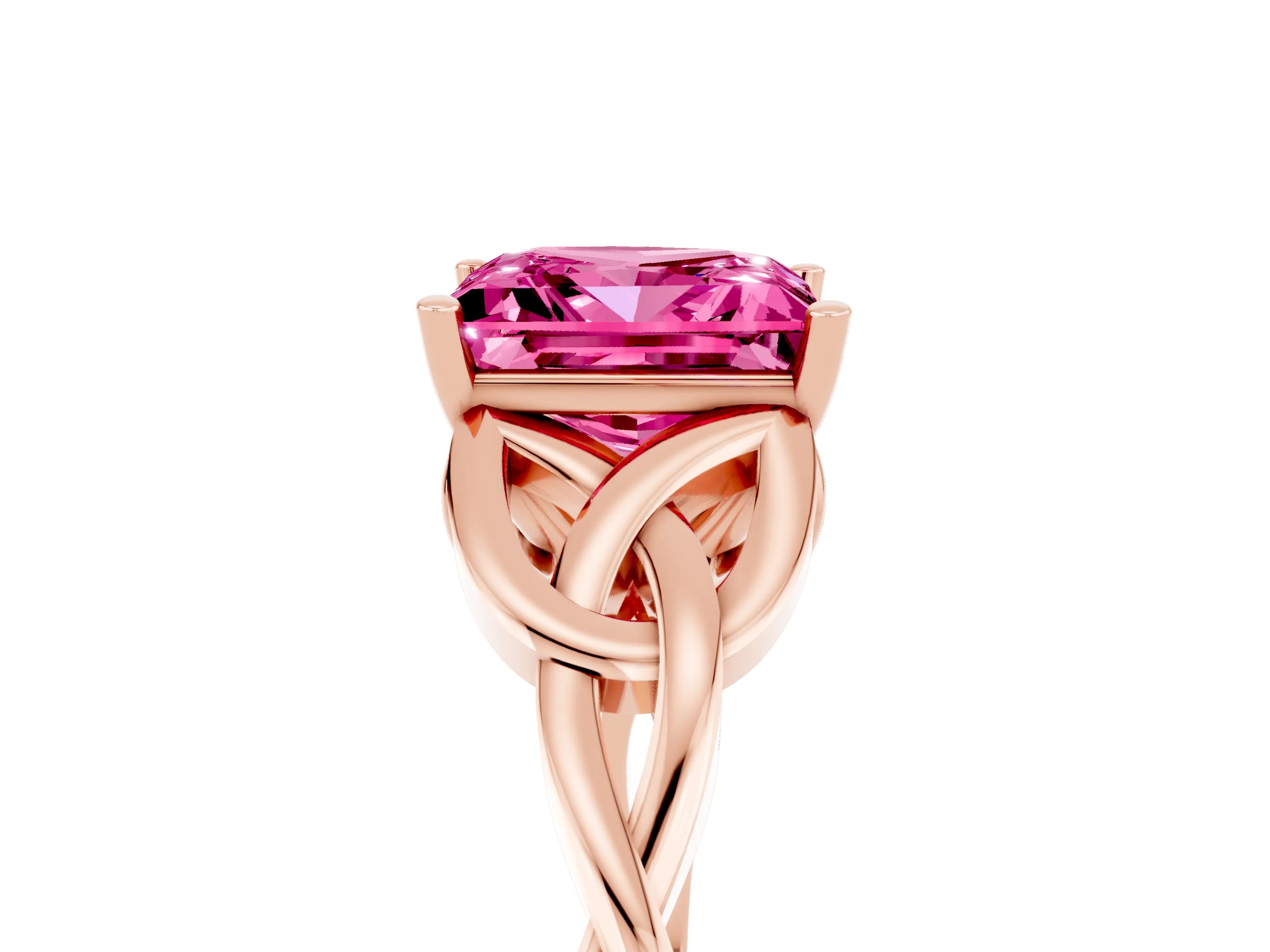 Rose gold Princess Cut Pink Sapphire Solitaire Engagement Ring with Celtic Knot Band and Four-Prong Setting_29