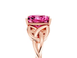 Rose gold Princess Cut Pink Sapphire Solitaire Engagement Ring with Celtic Knot Band and Four-Prong Setting_29