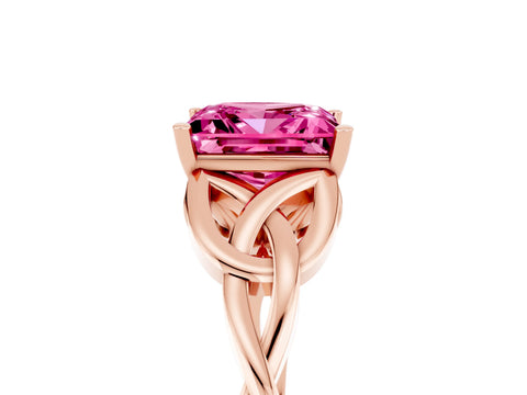 Rose gold Princess Cut Pink Sapphire Solitaire Engagement Ring with Celtic Knot Band and Four-Prong Setting_29