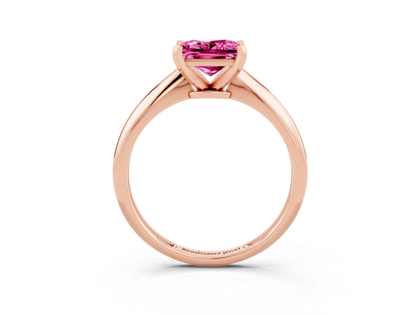 Rose gold Princess Cut Pink Sapphire Solitaire Engagement Ring with Classic Band and Four-Prong Setting
