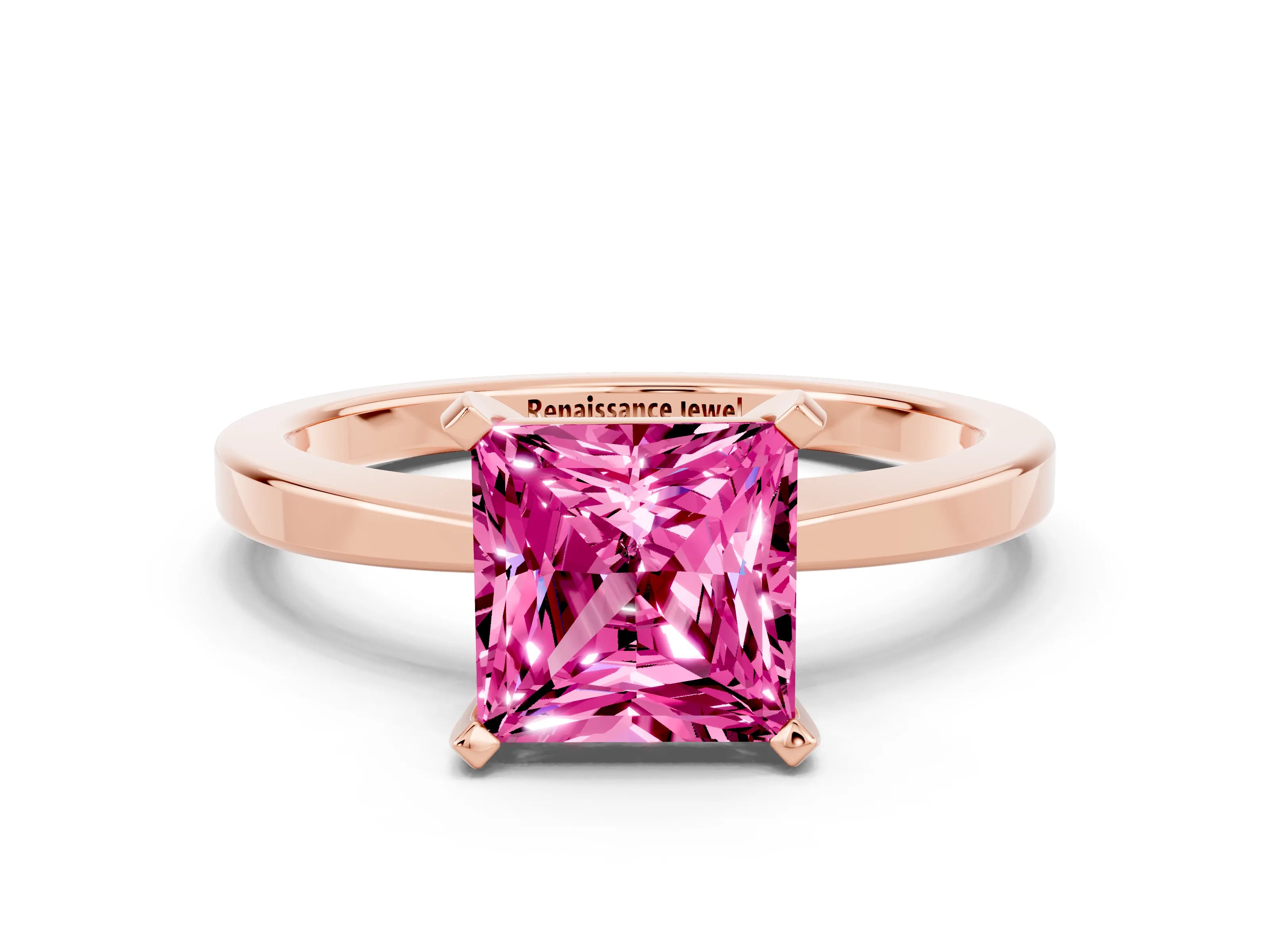 Rose gold Princess Cut Pink Sapphire Solitaire Engagement Ring with Classic Band and Four-Prong Setting_60