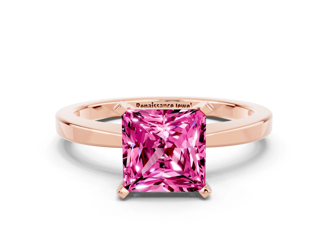 Rose gold Princess Cut Pink Sapphire Solitaire Engagement Ring with Classic Band and Four-Prong Setting_60