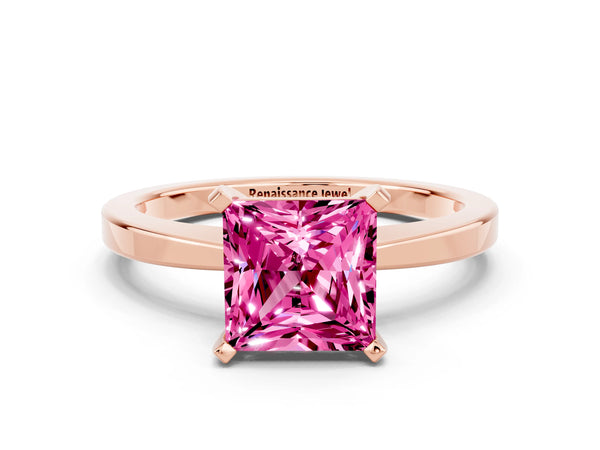 Rose gold Princess Cut Pink Sapphire Solitaire Engagement Ring with Classic Band and Four-Prong Setting