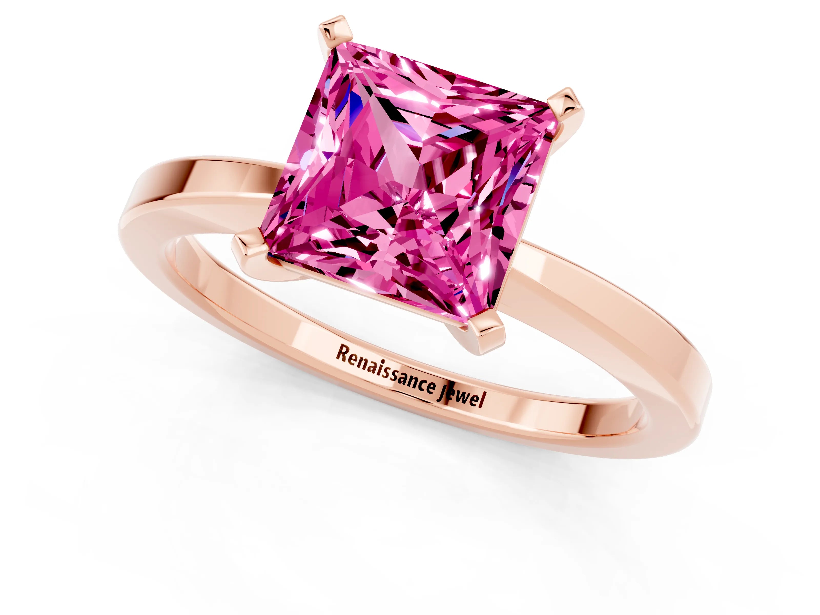 Rose gold Princess Cut Pink Sapphire Solitaire Engagement Ring with Classic Band and Four-Prong Setting_61