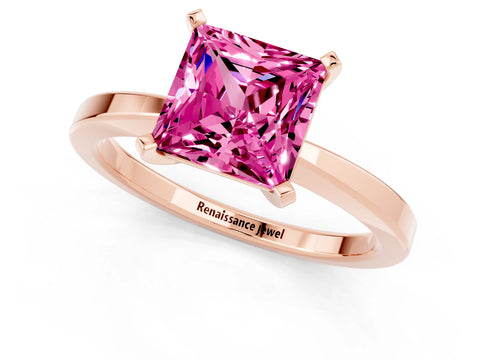 Rose gold Princess Cut Pink Sapphire Solitaire Engagement Ring with Classic Band and Four-Prong Setting_61