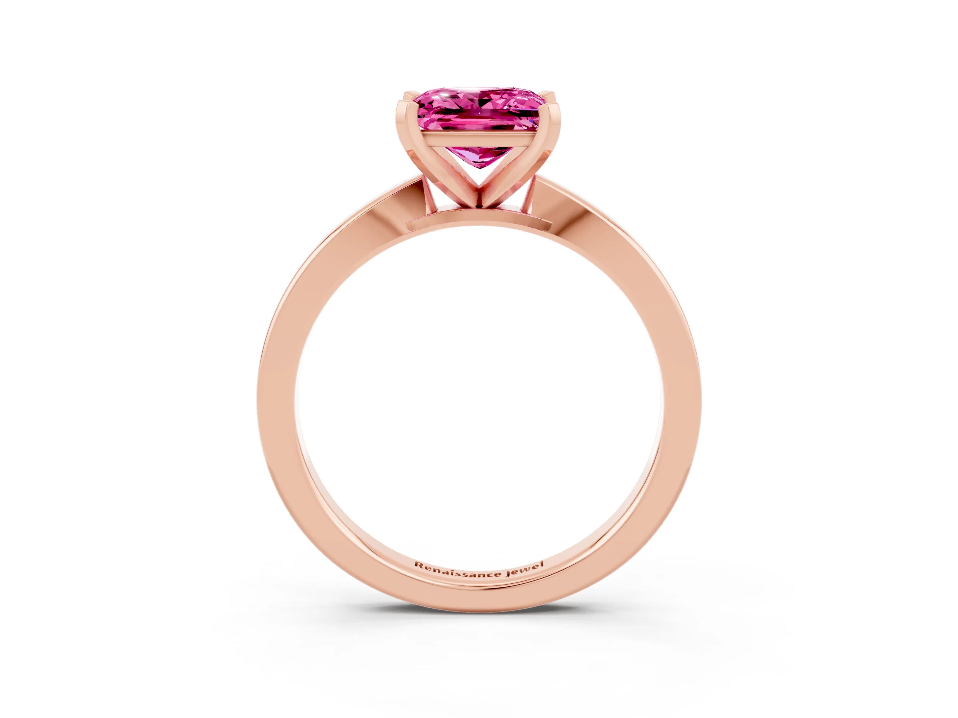 Rose gold Princess Cut Pink Sapphire Solitaire Engagement Ring with Classic Band and Four-Prong Setting_63