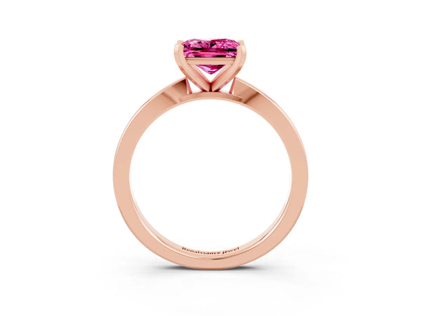 Rose gold Princess Cut Pink Sapphire Solitaire Engagement Ring with Classic Band and Four-Prong Setting
