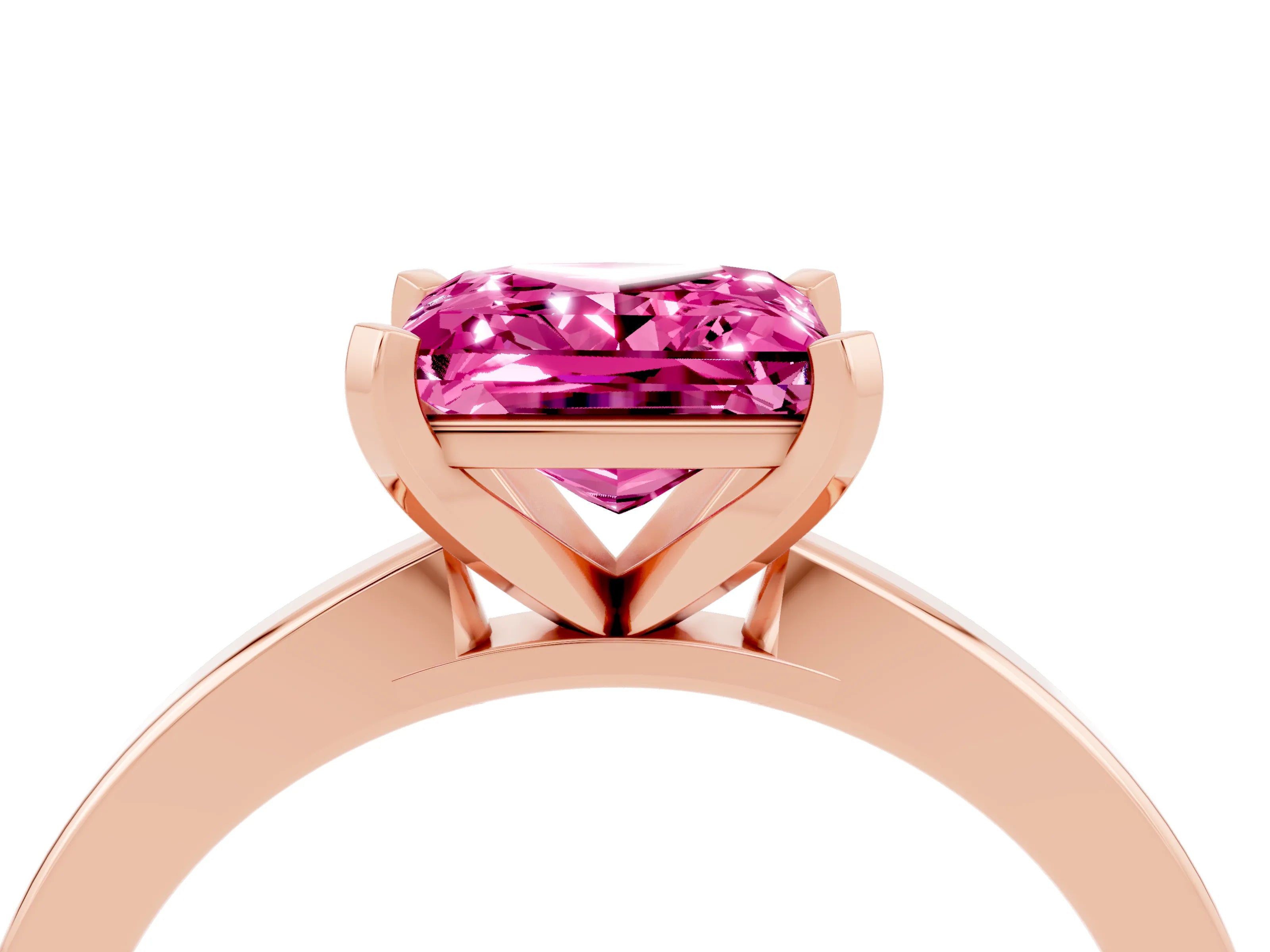 Rose gold Princess Cut Pink Sapphire Solitaire Engagement Ring with Classic Band and Four-Prong Setting_64