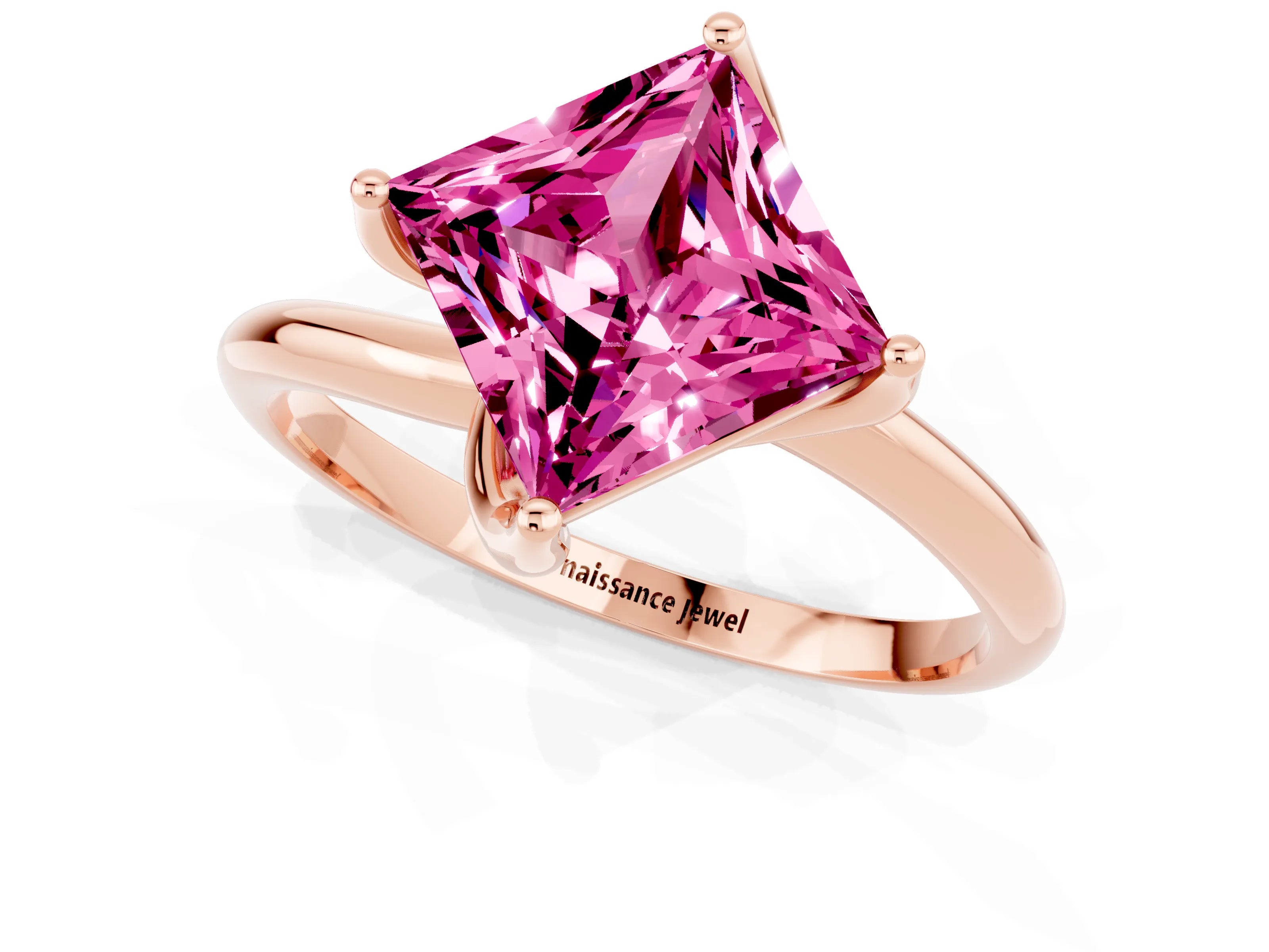 Rose gold Princess Cut Pink Sapphire Solitaire Engagement Ring with Four-Prong Setting and Classic Band_25