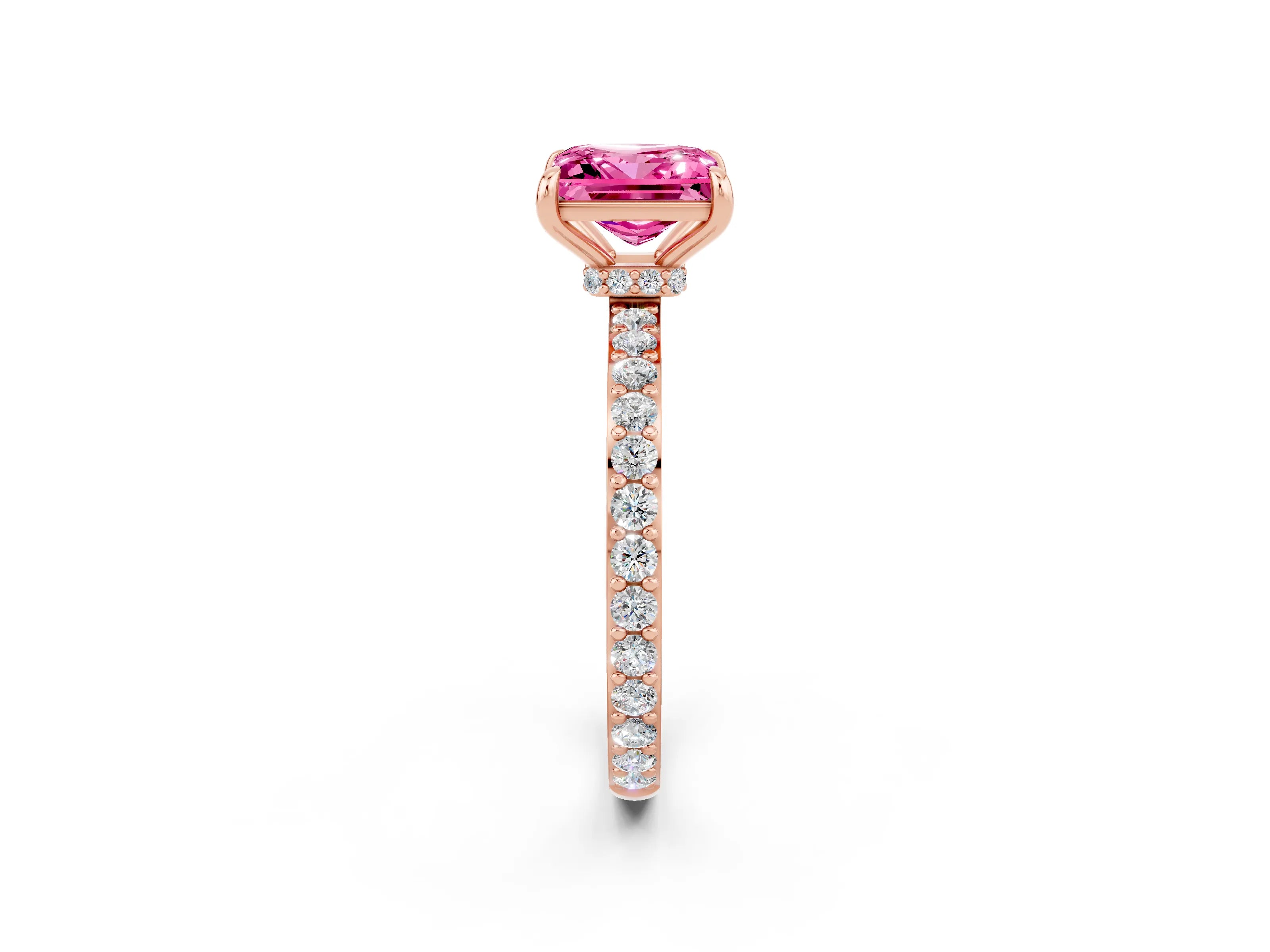 Rose gold Princess Cut Pink Sapphire Solitaire Engagement Ring with Pavé Band and Four-Prong Setting_26