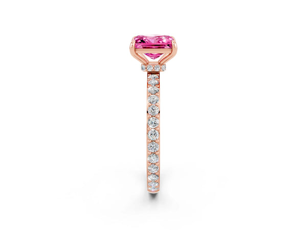 Rose gold Princess Cut Pink Sapphire Solitaire Engagement Ring with Pavé Band and Four-Prong Setting