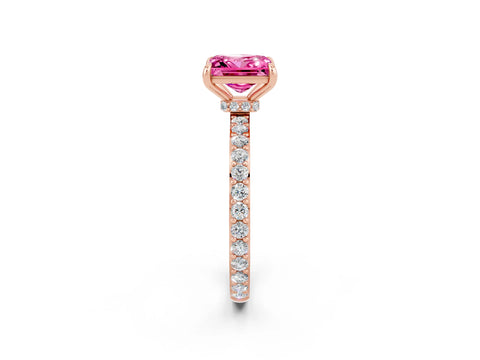 Rose gold Princess Cut Pink Sapphire Solitaire Engagement Ring with Pavé Band and Four-Prong Setting_26